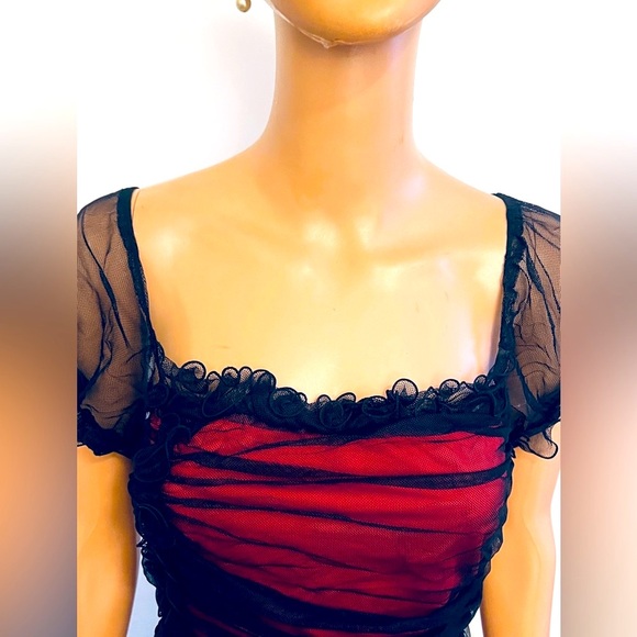 Boston Proper Sheer Black & Red Top L - Picture 5 of 10